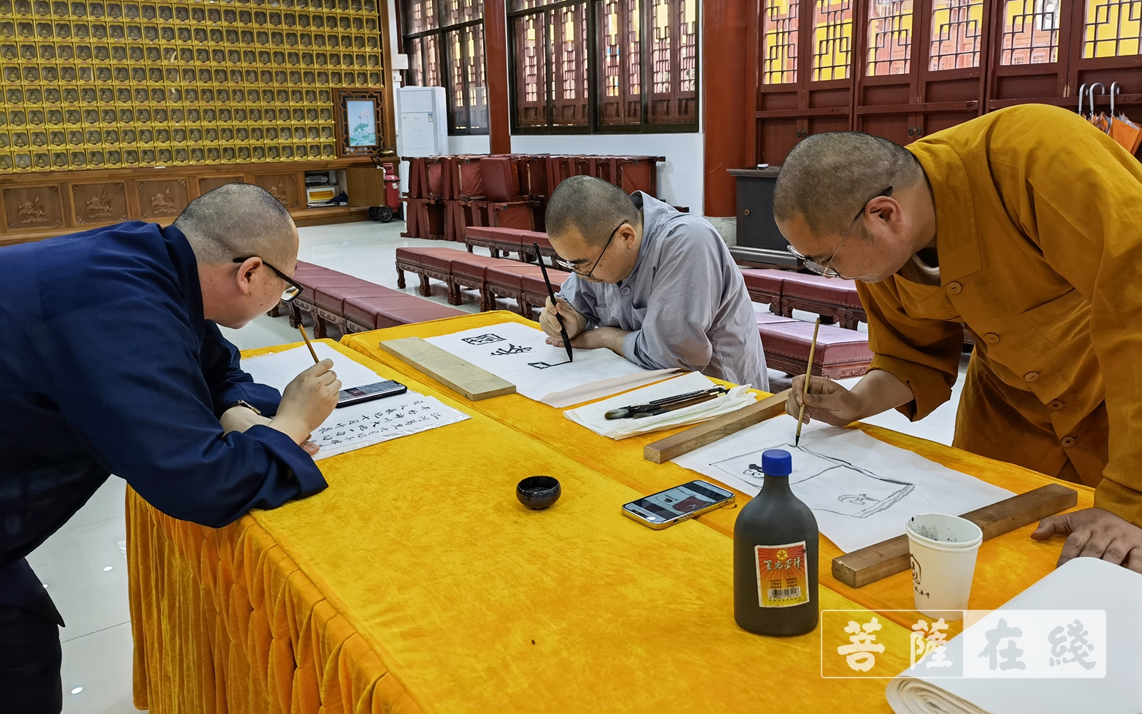 书法-庆建党百年，绍兴市安康寺举行升国旗仪式及书法交流会