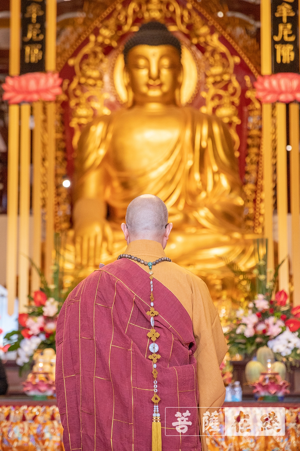 本性法师于大雄宝殿礼佛(图片来源:大菩文化 摄影:唐林雪)
