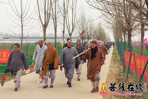 佛教-明海大和尚率众挥锹培土 植下一颗颗吉祥树